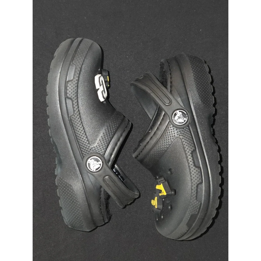 Kids Crocs Classic fur Lined Clog Black Fuzz‎ Toddler Boy Construction Size 10