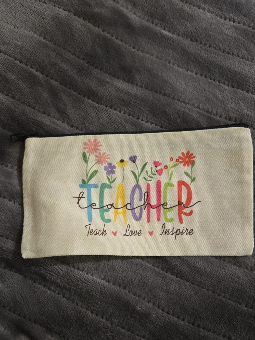 Teacher's Floral Canvas Pencil Case - Cream