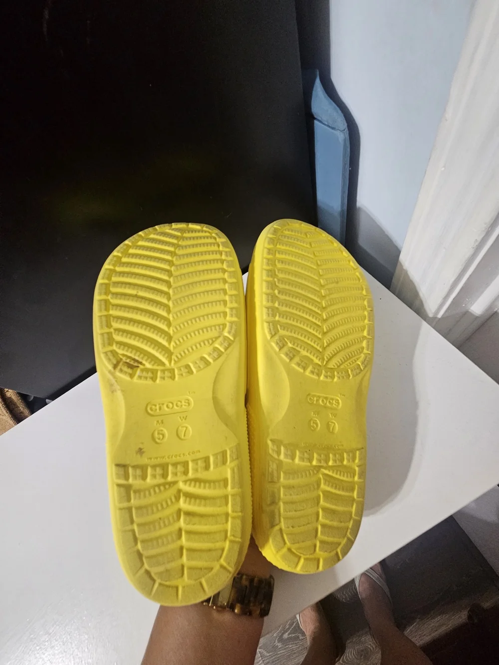 CROCS Yellow Slip-On Athletic Slide Sandals with Decorative Charms