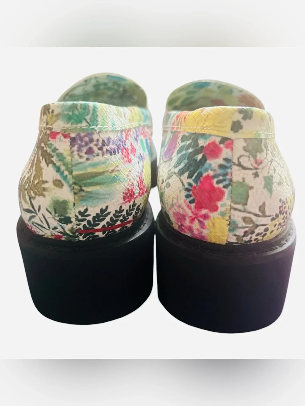 Franco Sarto Balin Floral Faux Leather Penny Loafers Chunky Lug Sole Size 6.5