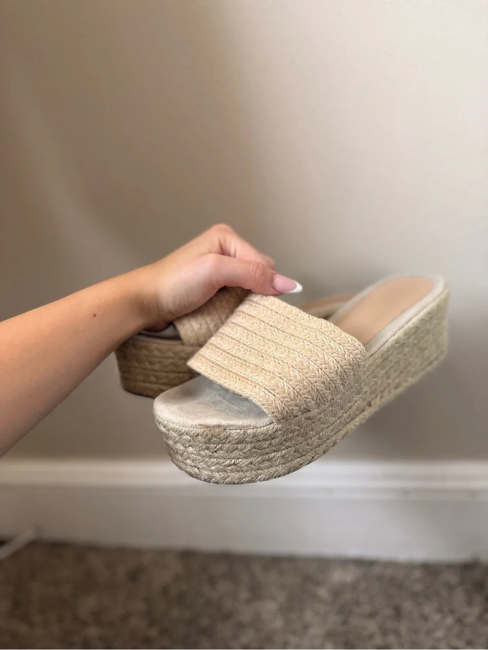 Beige Espadrille Platform Slide Sandals Size 39