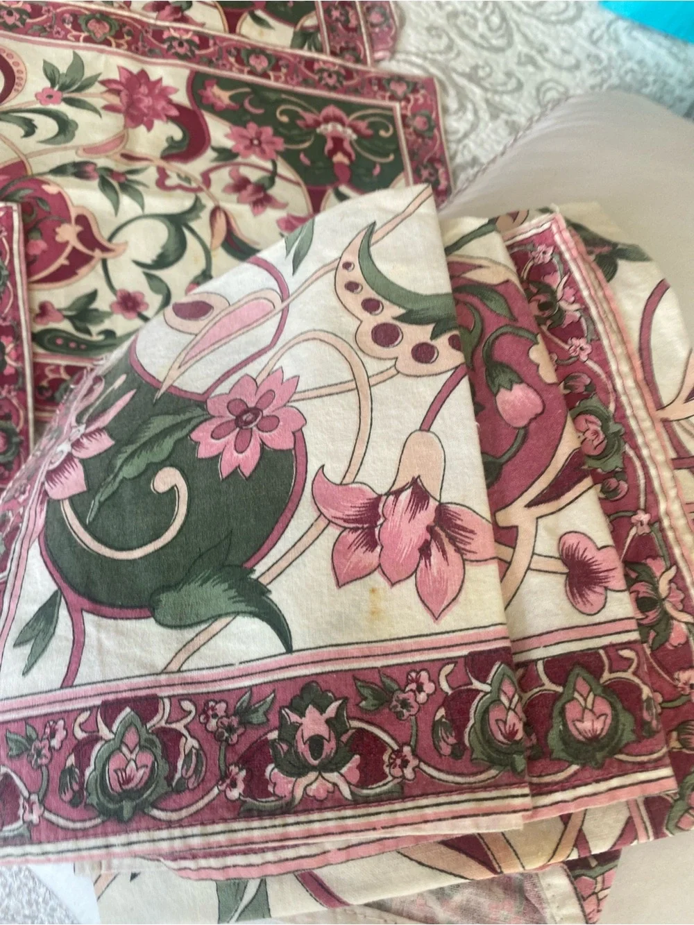 April Cornell Pink and Green Floral Cotton Placemat vintage pattern