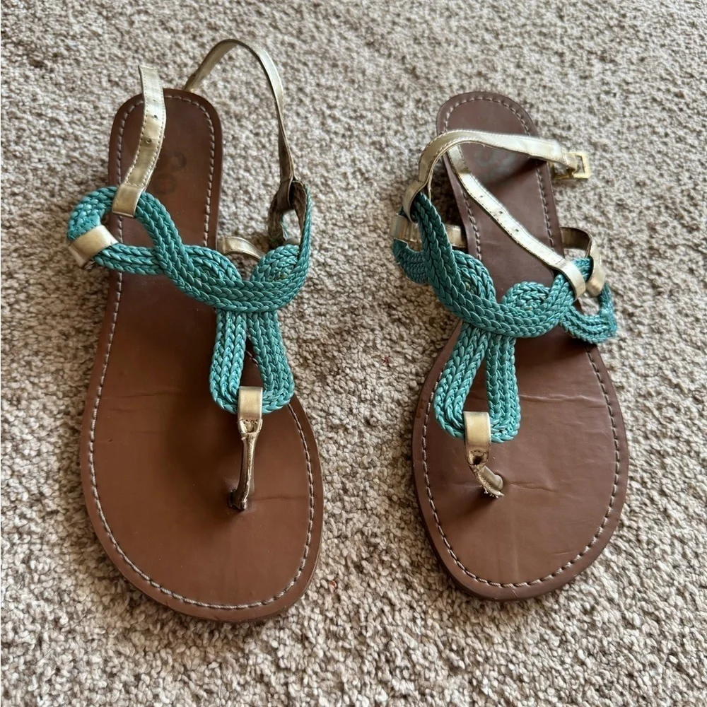 SO Braided Teal and Gold Sandals