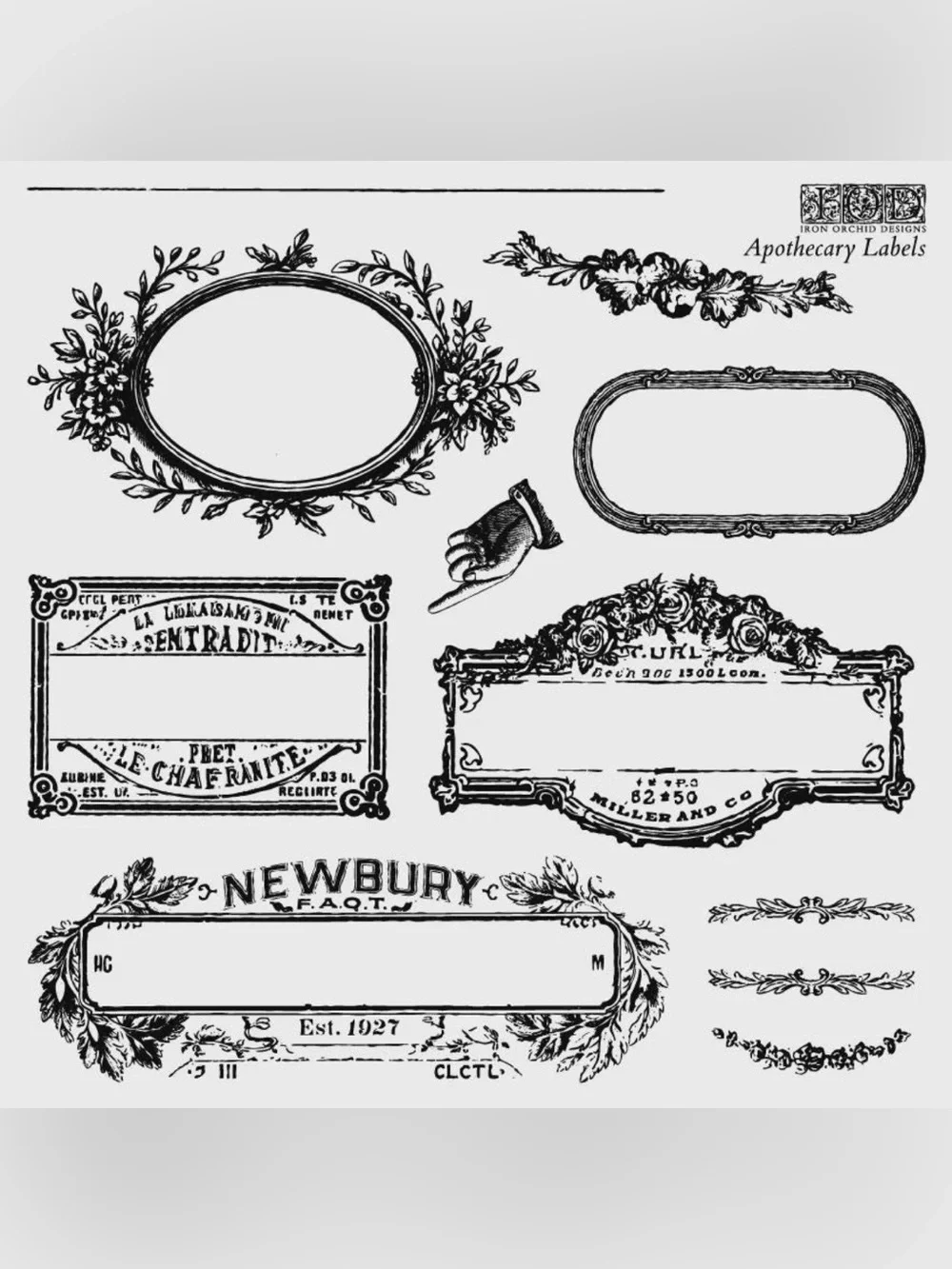 New!  IOD Apothecary Labels Clear Stamp Set -  Oval Alphabet