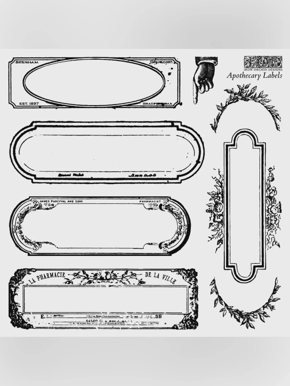 New!  IOD Apothecary Labels Clear Stamp Set -  Oval Alphabet