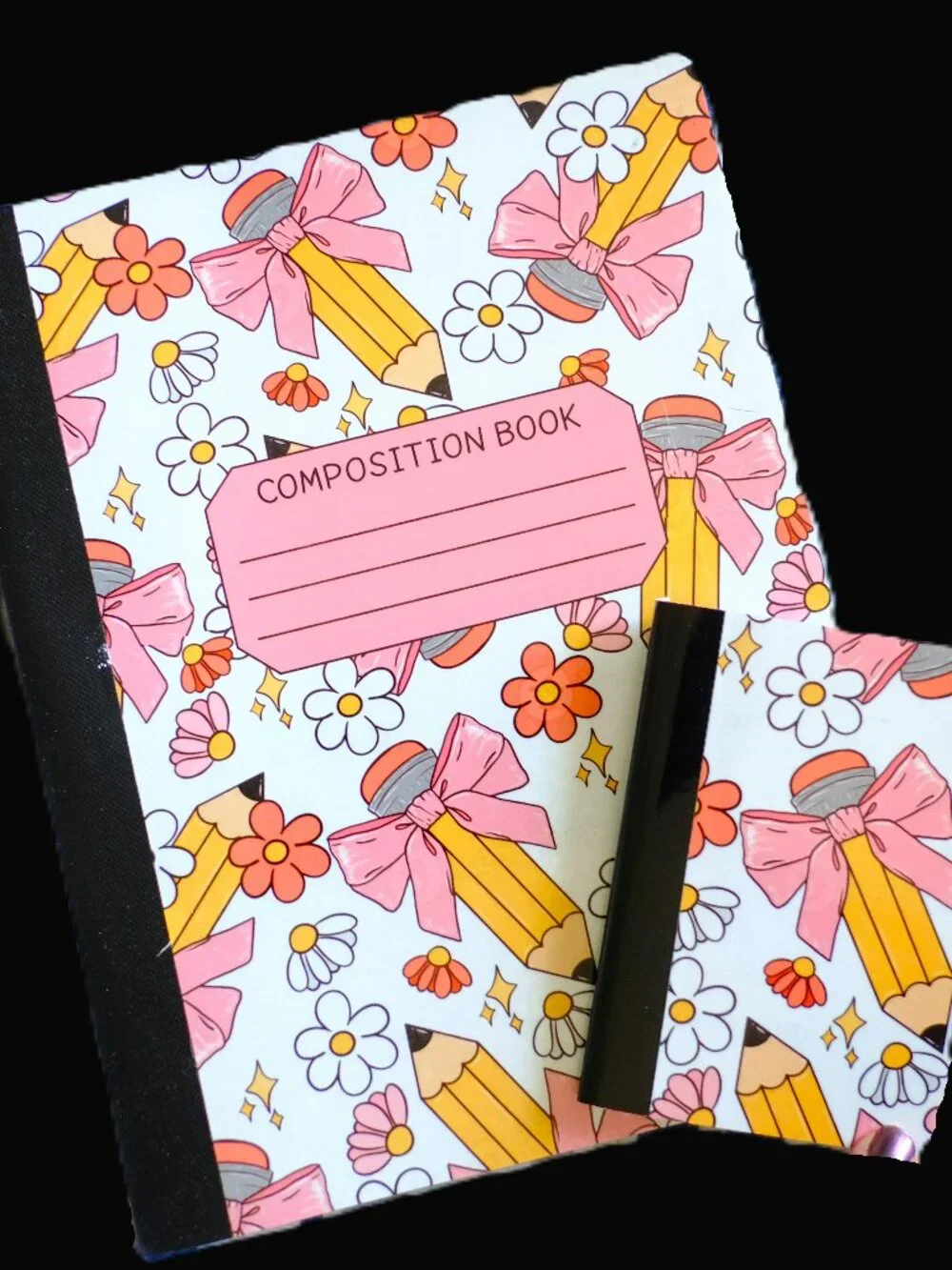 Custom Composition Book & Mini Notebook, Handmade, school, pencil, bows, pink