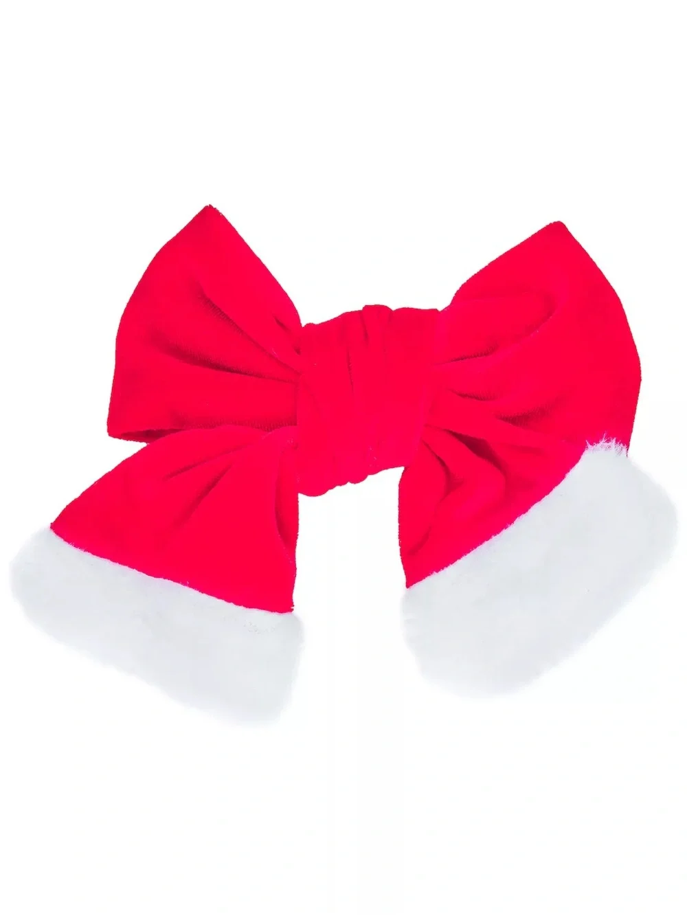 Girls Red Holiday Bow Hair Tie with White Fur Trim
