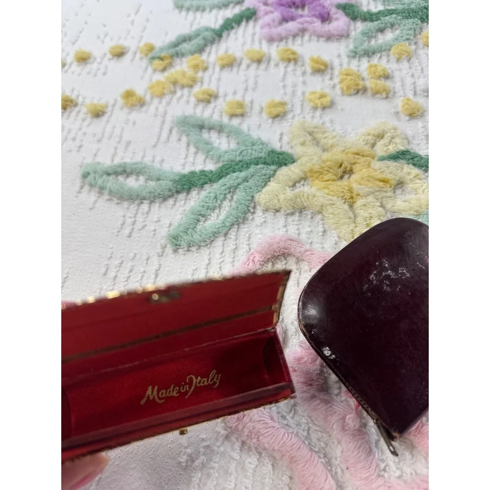Vintage Italian Coin Purse Lipstick Holder Set‎ Ornate Gold Red