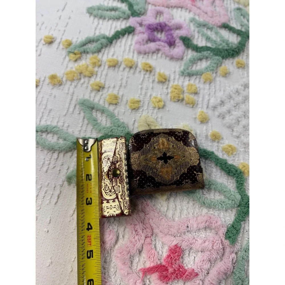 Vintage Italian Coin Purse Lipstick Holder Set‎ Ornate Gold Red