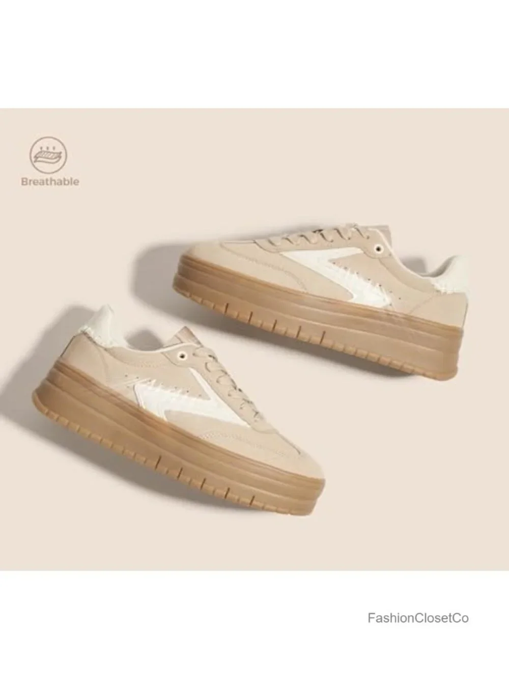 Women's Platform Sneakers Gum Sole Suede Casual Classic Retro Lace Up Rubber