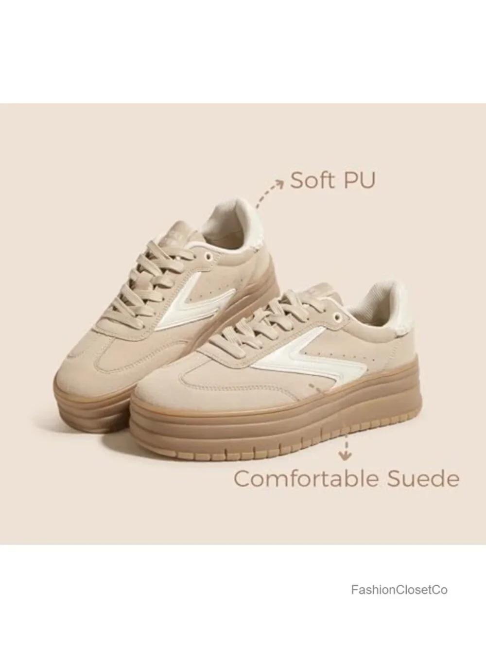 Women's Platform Sneakers Gum Sole Suede Casual Classic Retro Lace Up Rubber