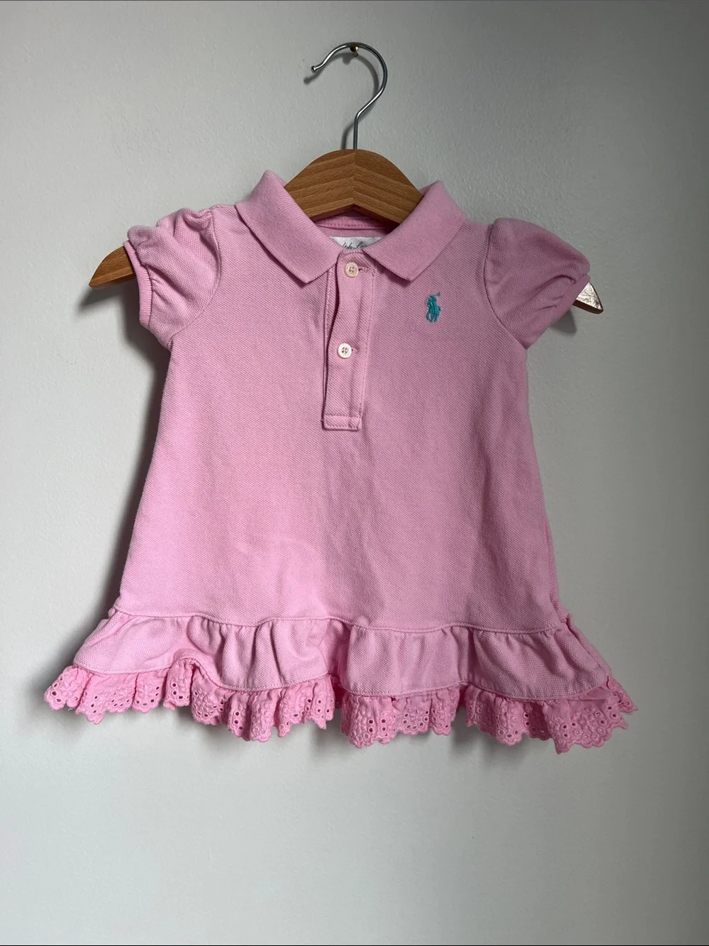 Ralph Lauren | Light Pink Polo Dress with Eyelet Ruffle #300126017 Size 6M