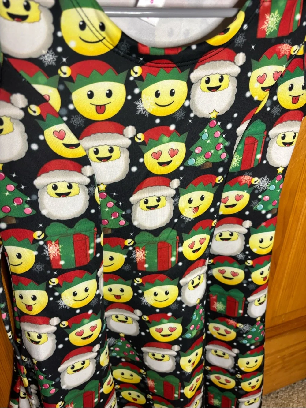 Justice Black Holiday Emoji Skater Dress with Yellow & Red Accents
