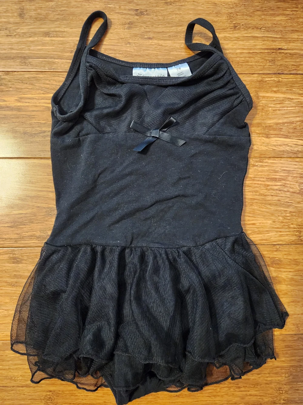 Freestyle Danskin Girls' Black Ballet Tutu Dress Leotard with Bow, Size 7/8