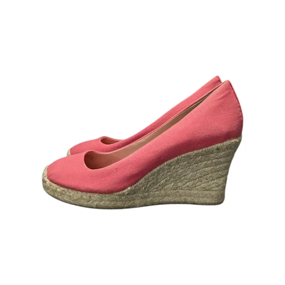 J Crew Seville Espadrille Wedges Canvas Salmon Pink Womens 7.5 Heels Summer Twee