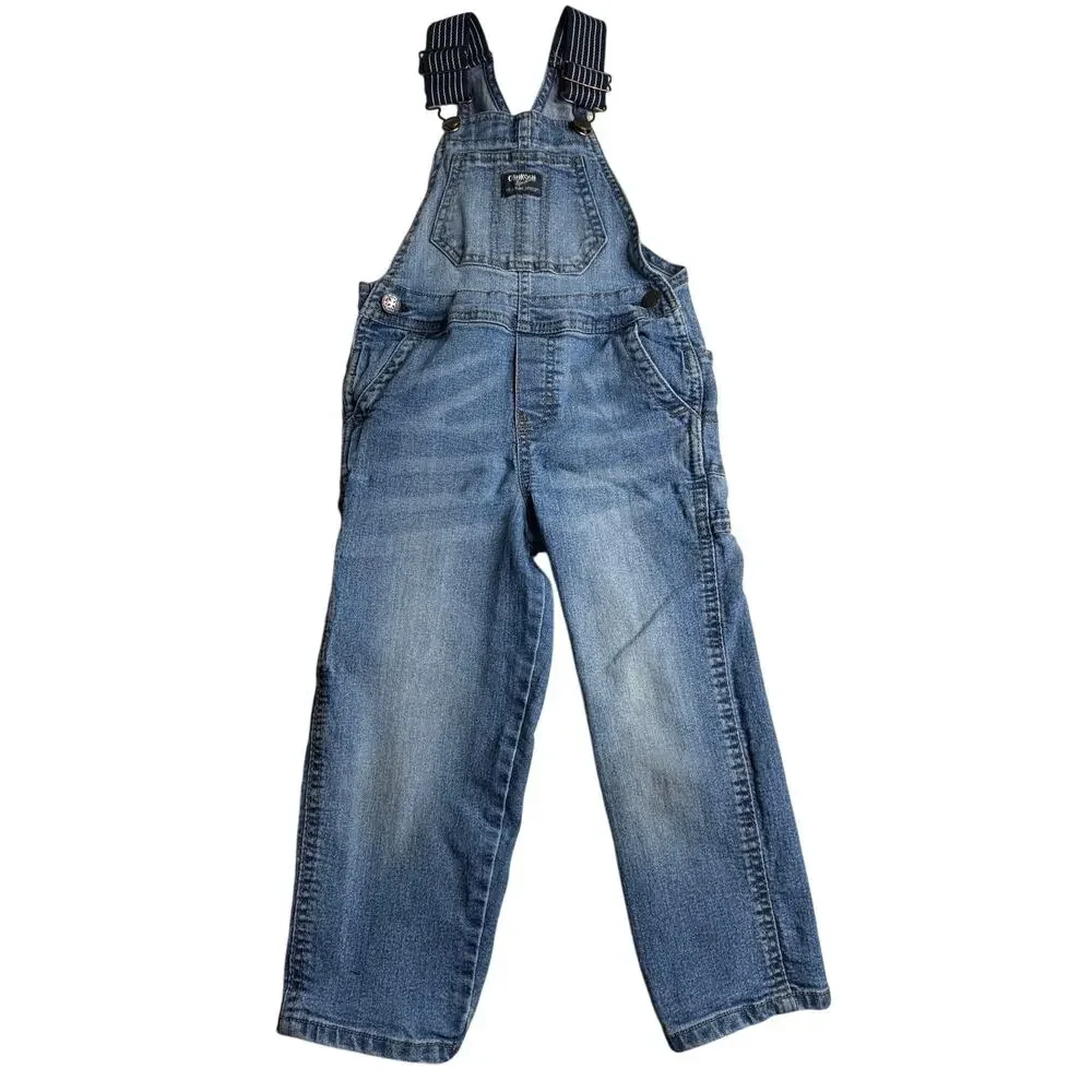 OshKosh B’gosh Denim Carpenter Overalls Toddler 4T Dark Wash Navy Straps