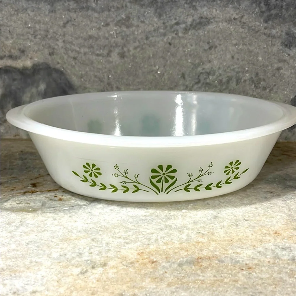 Vintage Glasbake White and Green Milk glass Bakeware Casserole Dish