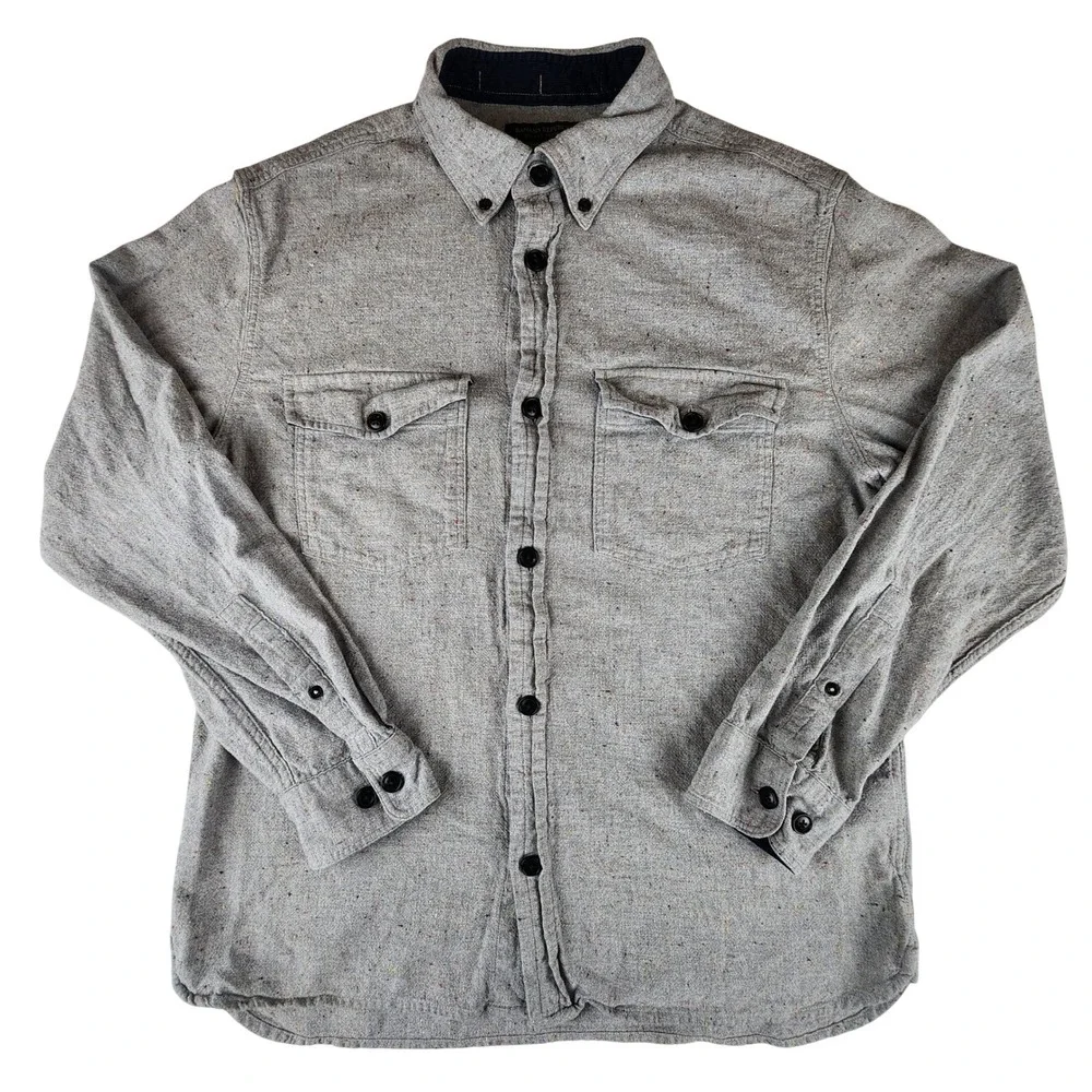 Banana Republic Mens M Grey Speckled Nep Organic Cotton Flannel Untucked Shirt