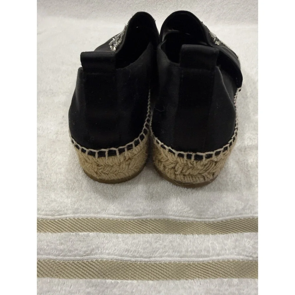 Authentic Roger Vivier Paris Black Satin Espadrilles Crystal Buckle Flats US 7