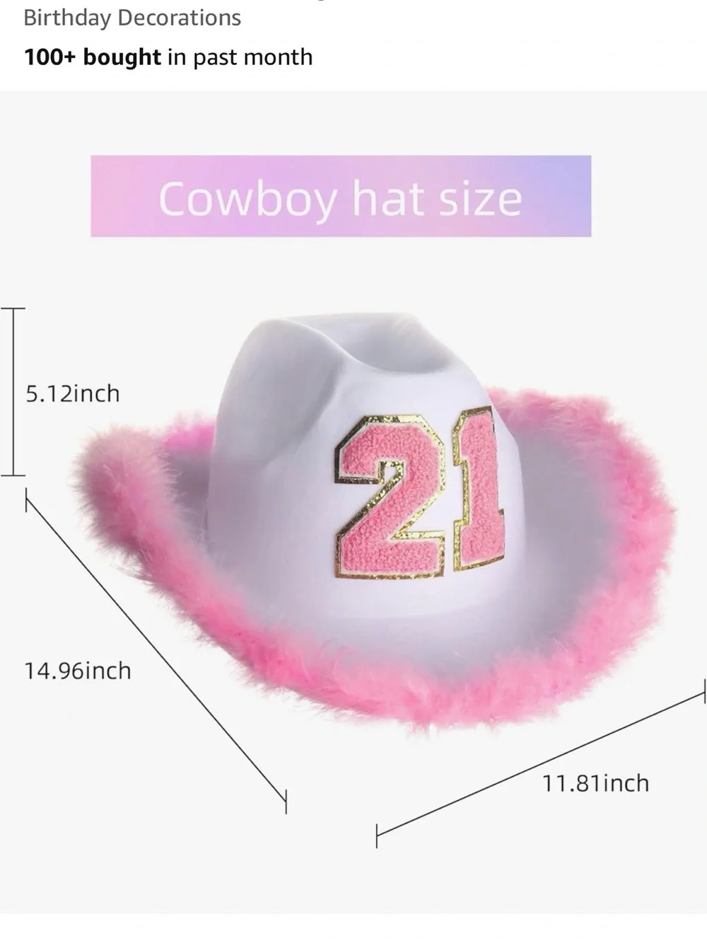 21st Birthday White Cowboy Hat with Pink Feather Trim