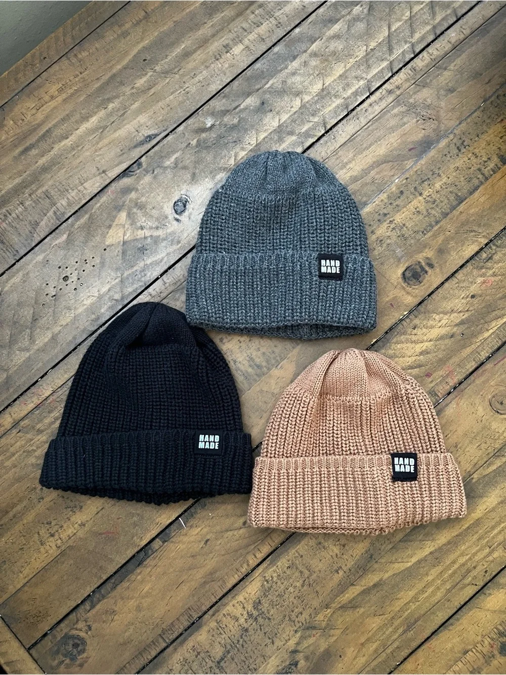 Hand Made Kids Knit Beanie Hat - Available in Black, Gray, and Tan