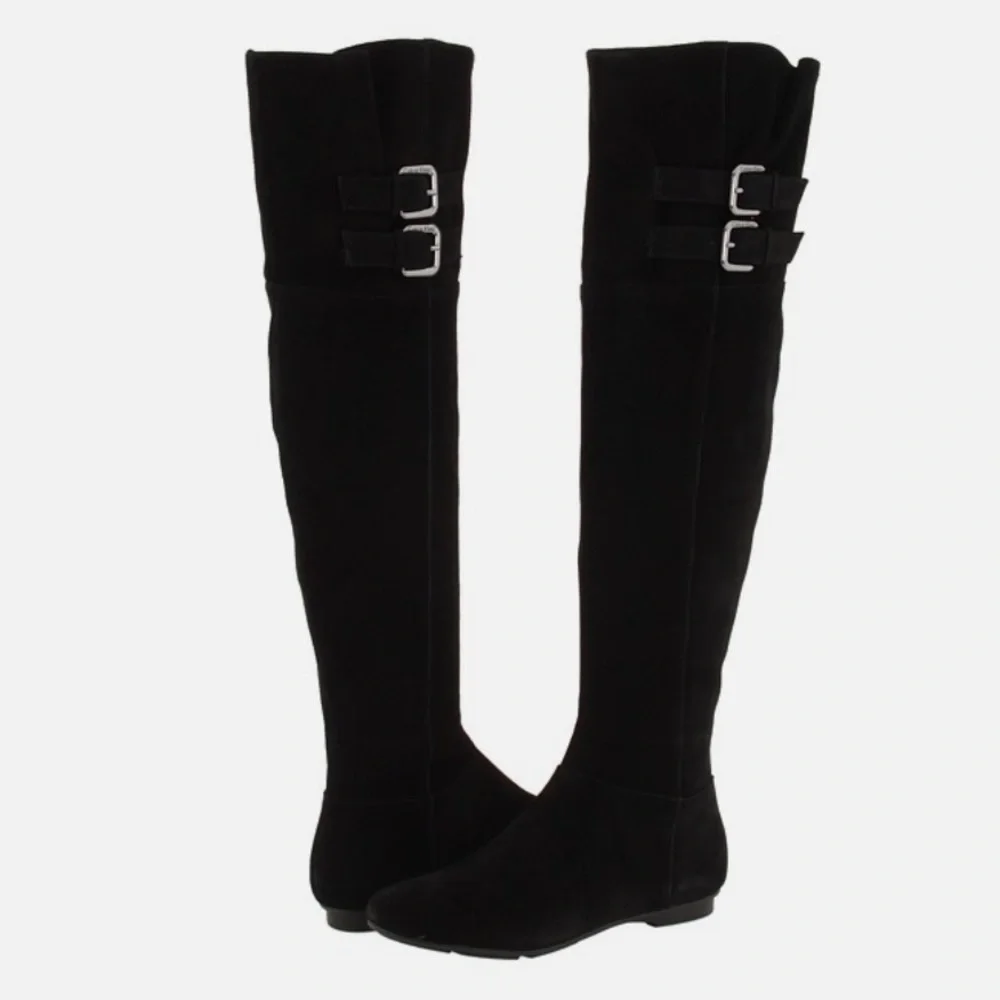 Ralph Lauren Black Suede Michelle over the Knee Boots Size 7.5