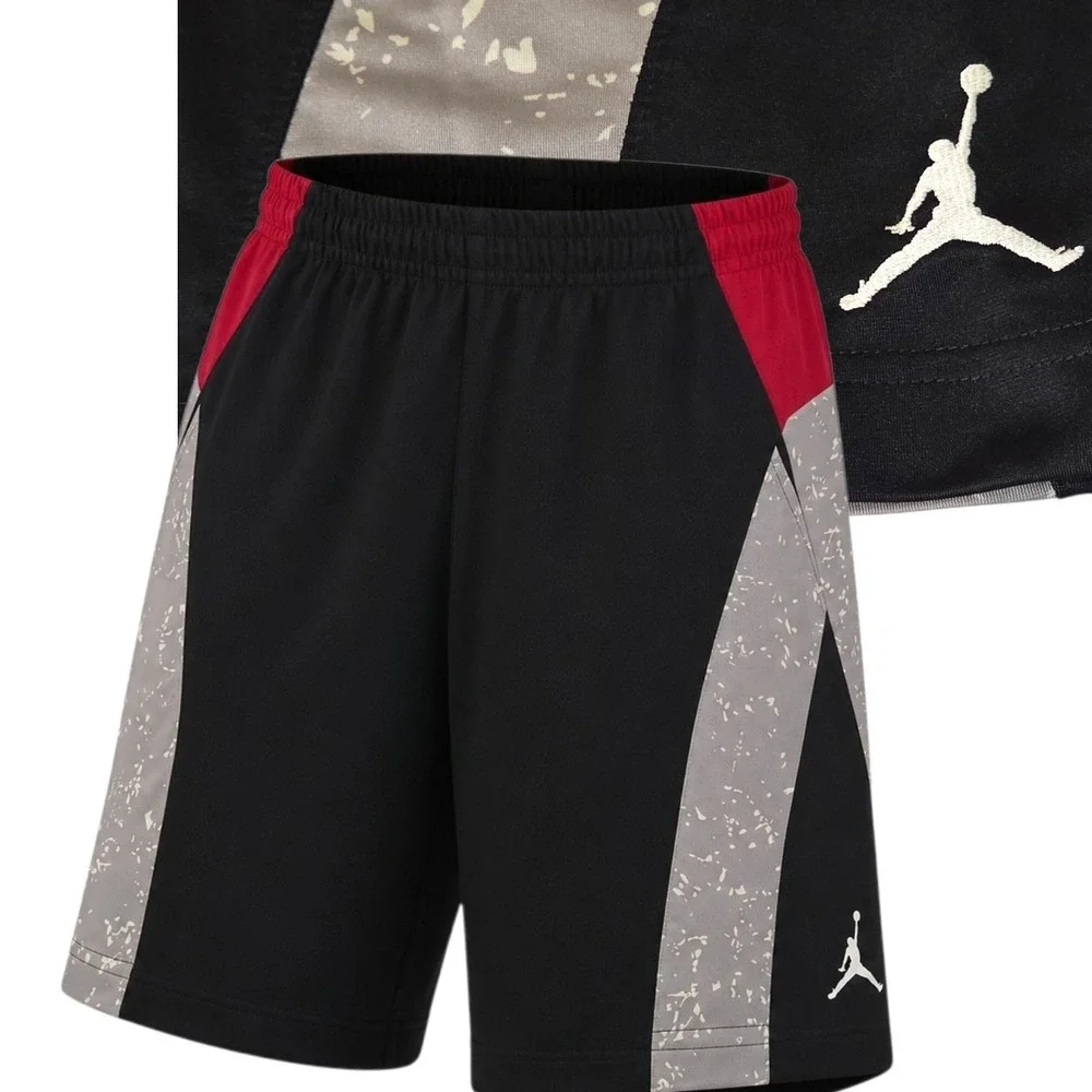 Jordan Basketball Shorts Mens Large Black Red Grey Cement Print Jumpman Mesh L
