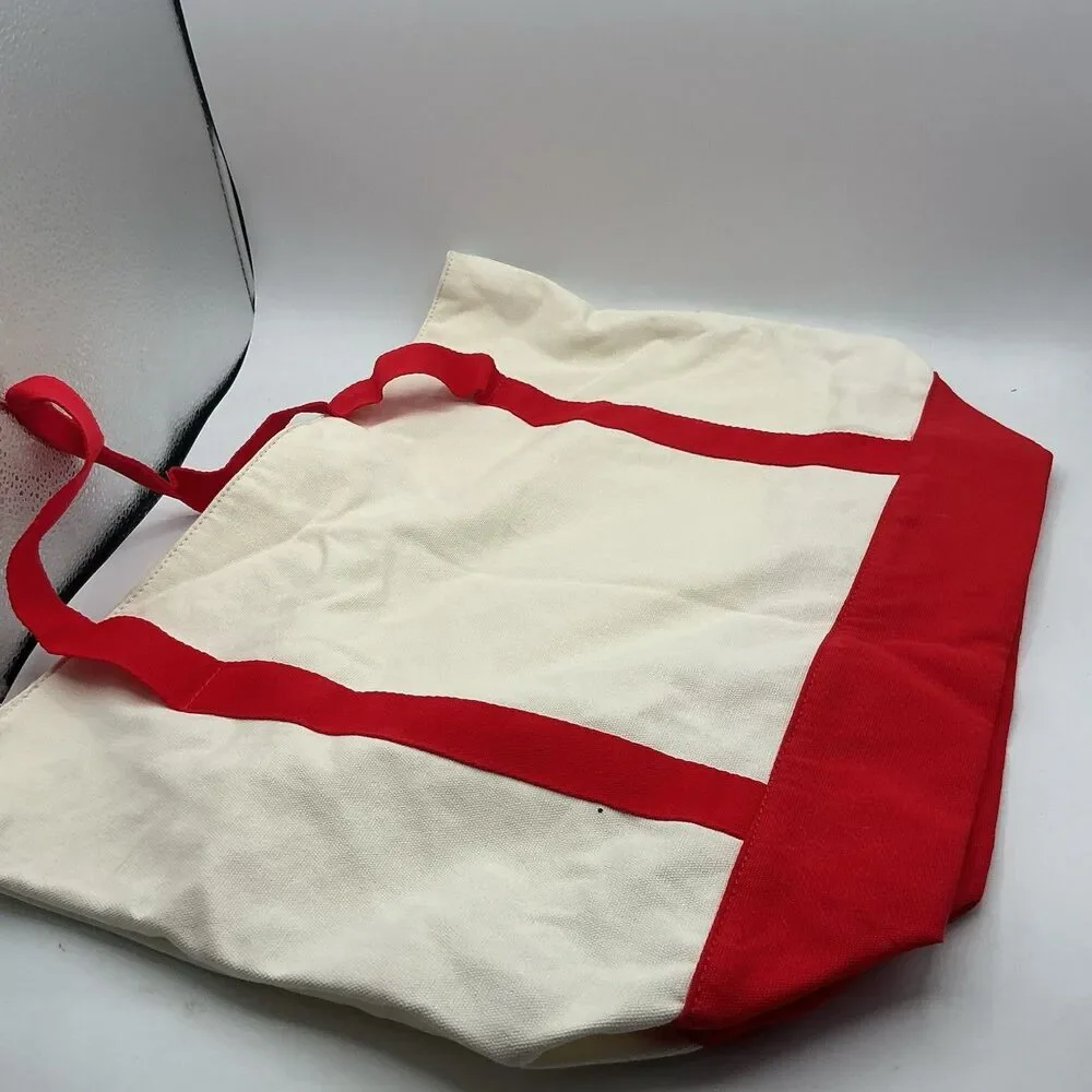 LEGO Logo Red Cream Canvas Tote Bag Reusable Shopping Bag New With Tags