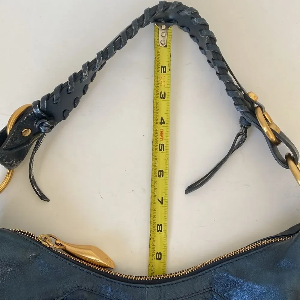 Francisco Biasia Elegant Navy Leather Hobo Bag Gold Tone Hardware Made in Italy