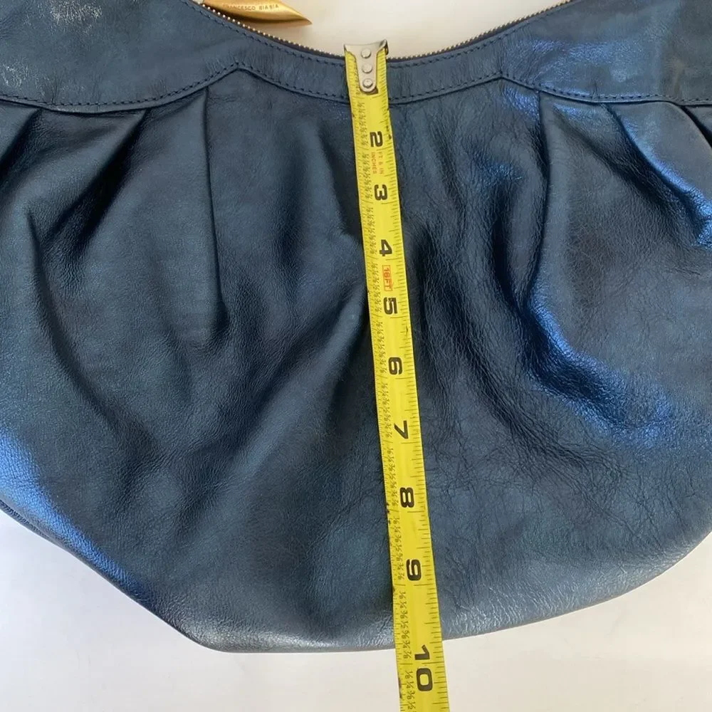 Francisco Biasia Elegant Navy Leather Hobo Bag Gold Tone Hardware Made in Italy