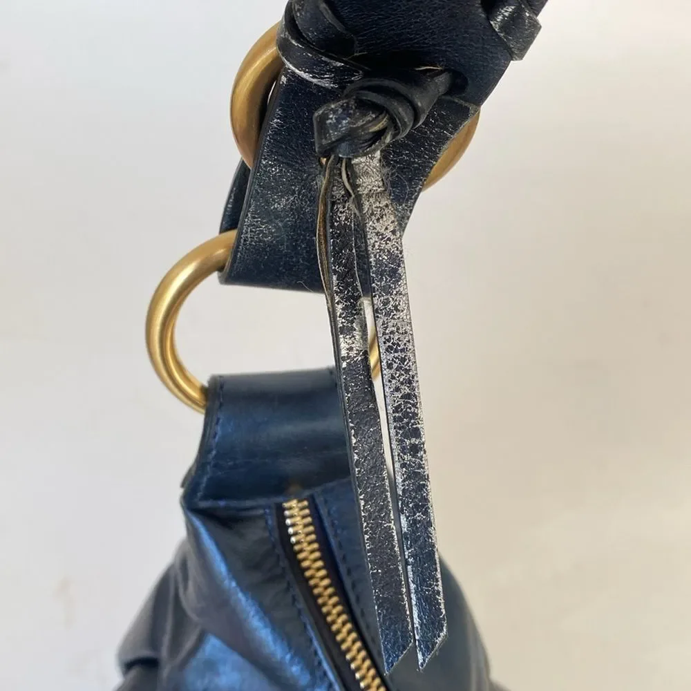 Francisco Biasia Elegant Navy Leather Hobo Bag Gold Tone Hardware Made in Italy