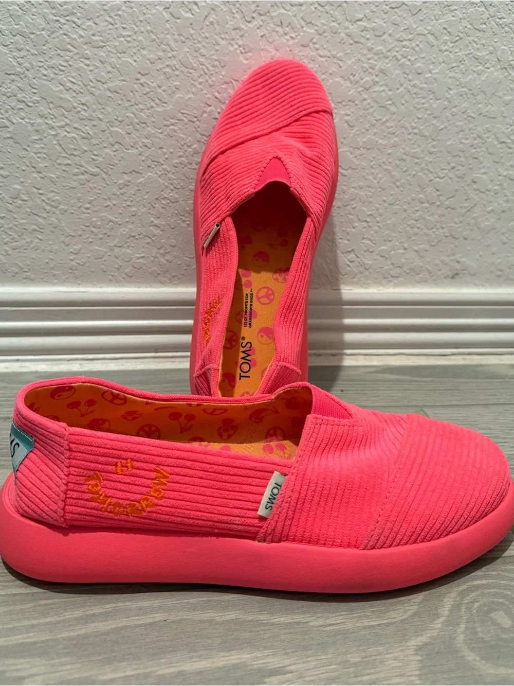 TOMS Women’s Slip-On Corduroy Flats in Hot Pink