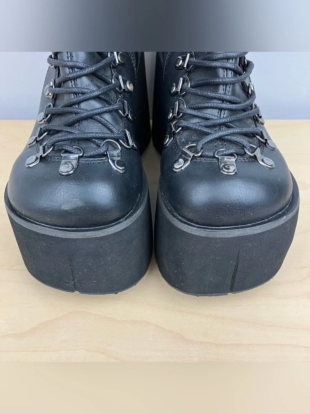 Demonia Women’s Size 7.0? Kera Black Platform Ankle Boots Lace Up Buckle Chunky