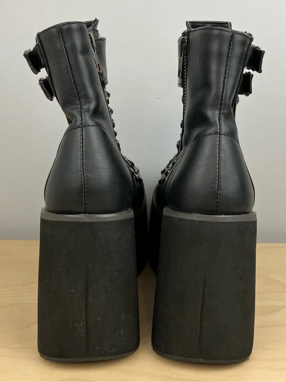 Demonia Women’s Size 7.0? Kera Black Platform Ankle Boots Lace Up Buckle Chunky