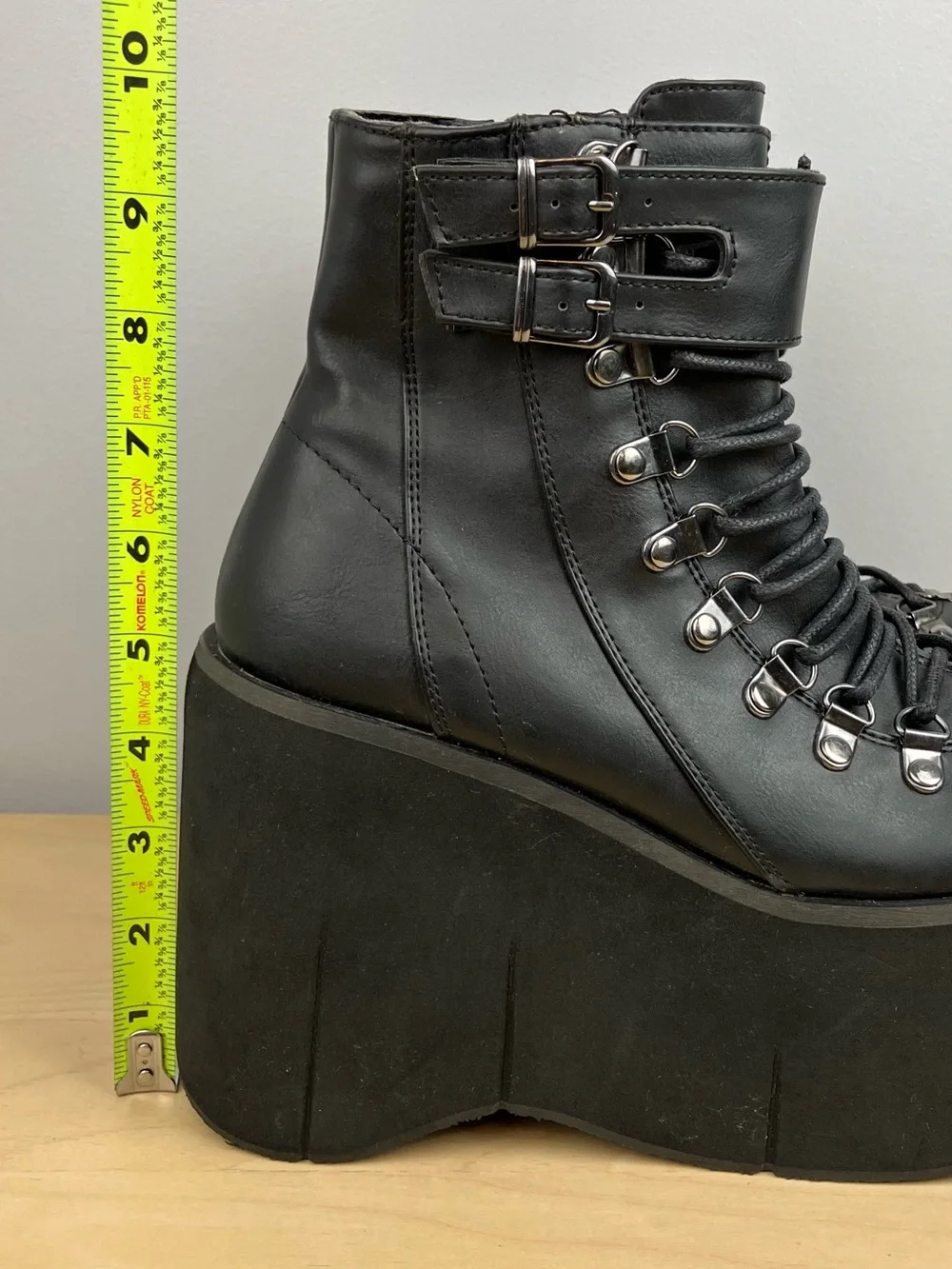 Demonia Women’s Size 7.0? Kera Black Platform Ankle Boots Lace Up Buckle Chunky