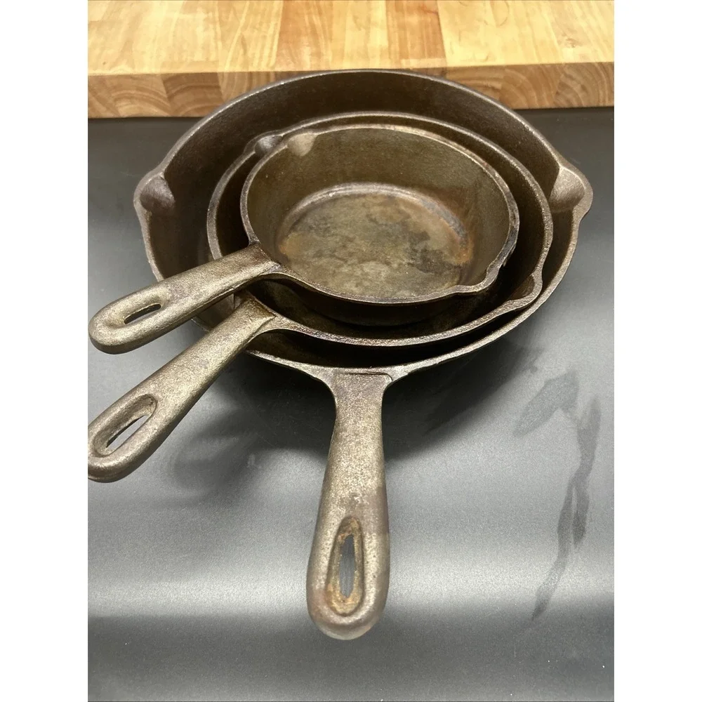 3-pc American Camper Cast Iron Skillet Nesting Frying Pans Camping Cookware