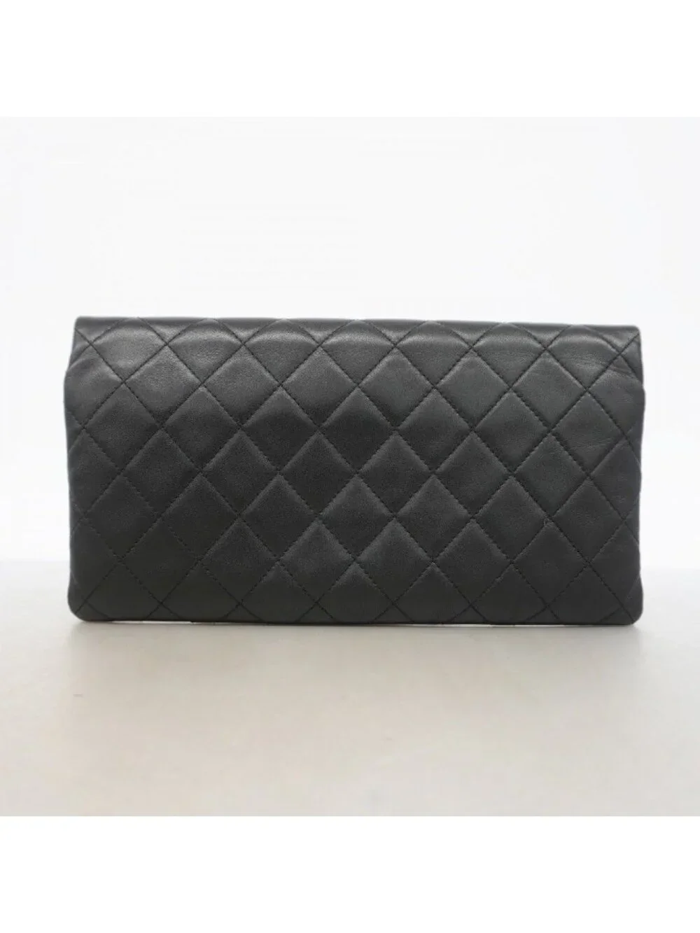 Chanel Clutch Quilted Lambskin Black Gold