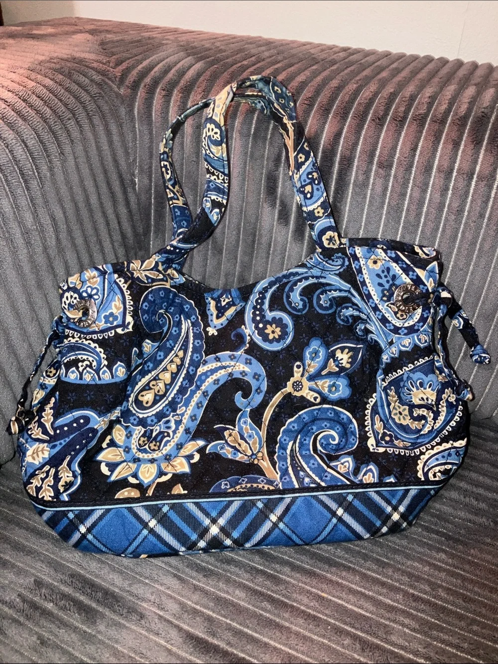 Vintage Vera Bradley Windsor Navy Blue Paisley & Plaid Quilted Purse