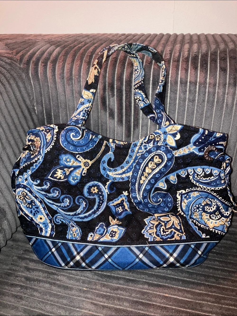 Vintage Vera Bradley Windsor Navy Blue Paisley & Plaid Quilted Purse