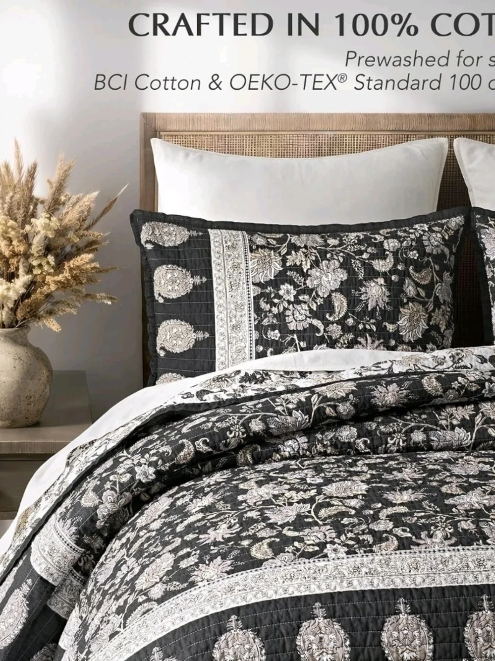 NIB Evergrace Full/Queen 96x96 Heritage Floral Print Cotton Quilt Set