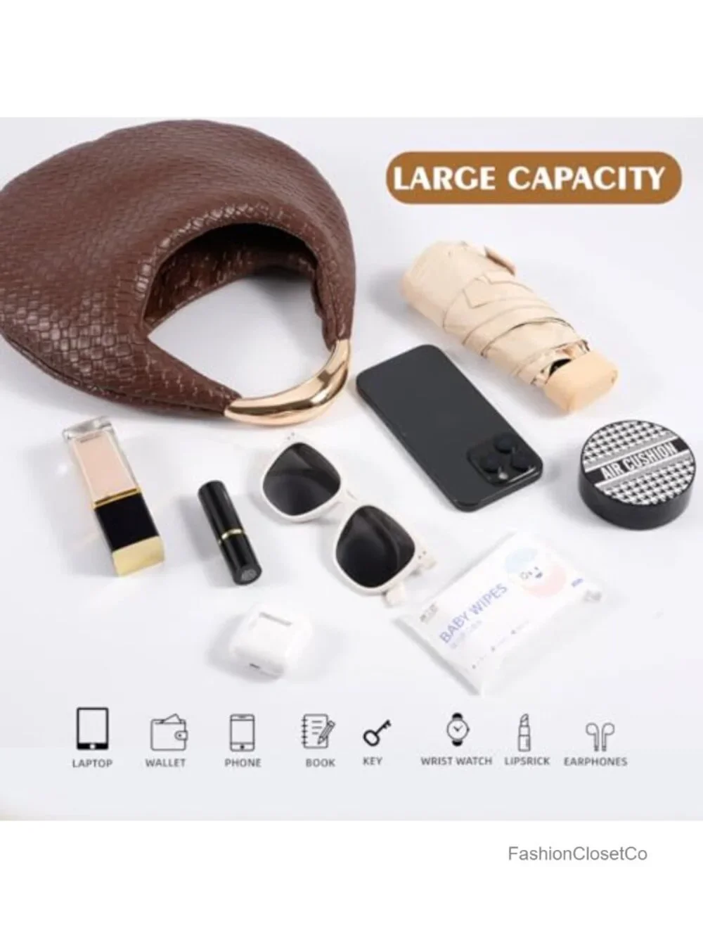 Braided Woven Hobo Tote Handbag Crescent Purse PU Leather Shoulder Bag