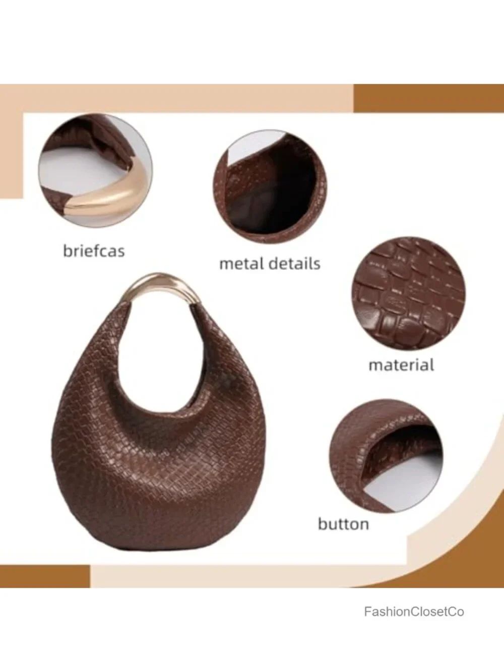 Braided Woven Hobo Tote Handbag Crescent Purse PU Leather Shoulder Bag