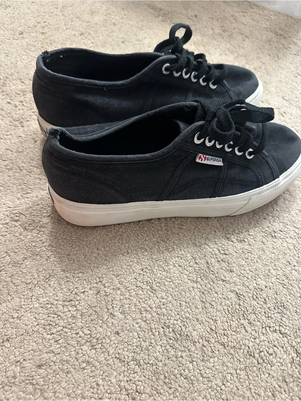 Superga Black Low-Top Canvas Sneakers with White Sole