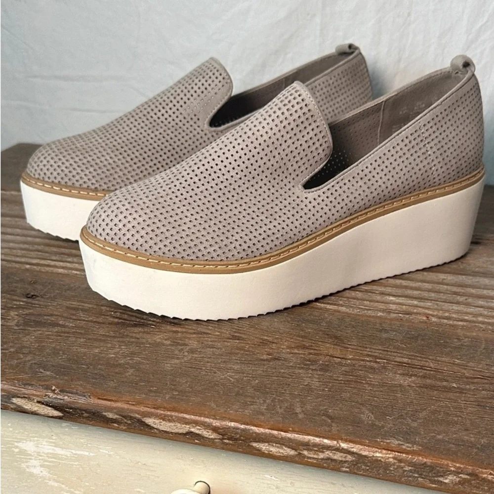 Women’s Platform Slip-On Perforated Loafers in Taupe