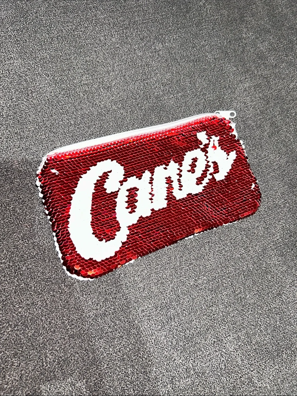 “Canes Chicken” Red and White Sequin Zip Pouch