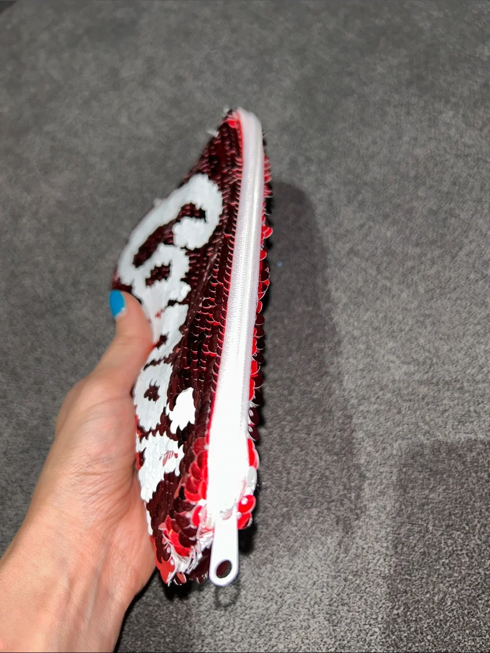 “Canes Chicken” Red and White Sequin Zip Pouch