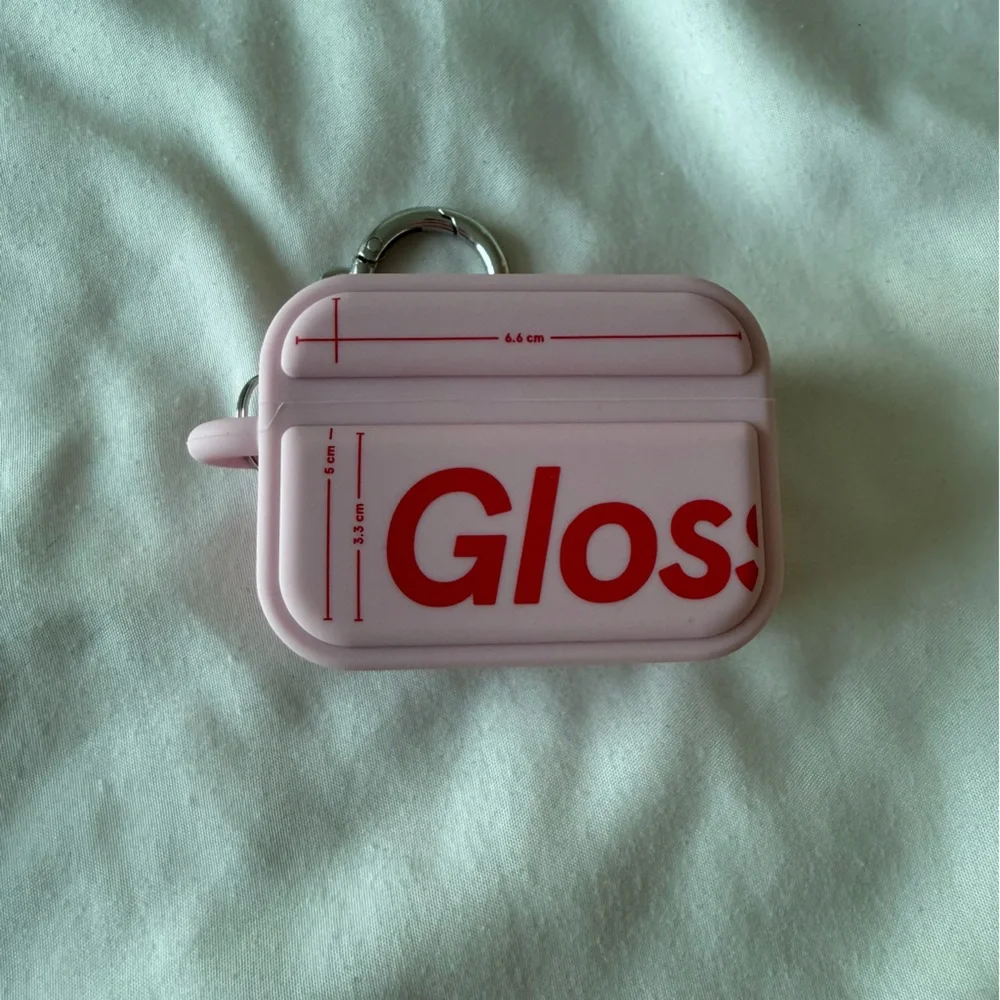 Glossier Pink with Red Logo AirPods Case Keyring
