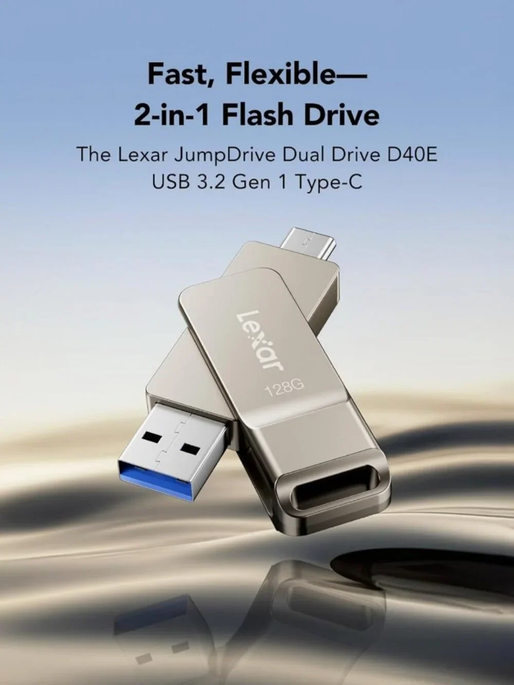 128GB Dual USB 3.2 Type-C Flash Drive - Metal Swivel Design, Portable Storage
