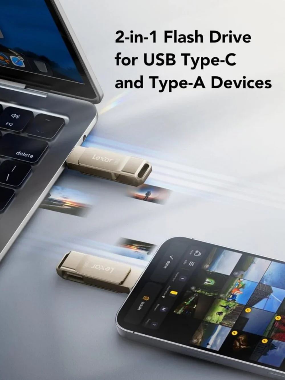 128GB Dual USB 3.2 Type-C Flash Drive - Metal Swivel Design, Portable Storage