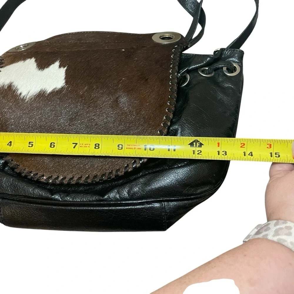 Black Leather Brown White‎ Cowhide Boho Purse Mondrina Handbag Western Cowgirl